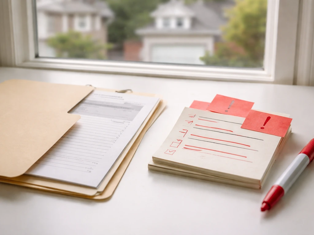 Contractor folder with CCB license document and a red-flag checklist list for hiring safety in Portland.