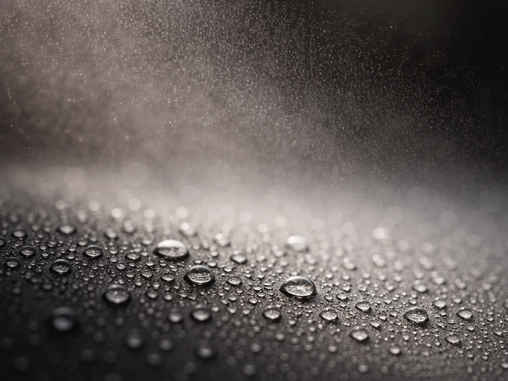 Close-up of mist micro-droplets forming a fog-like spray with a faint wet-spray contrast