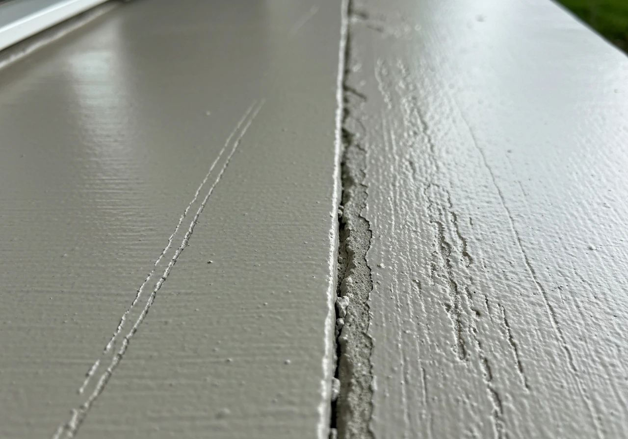 Close-up of a cured painted concrete surface with visible scuff marks and nearby unprotected wear.