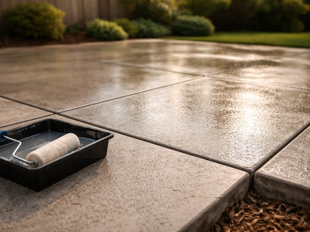 Clean concrete patio with visible texture and a fresh, subtle sealer sheen ready for application.