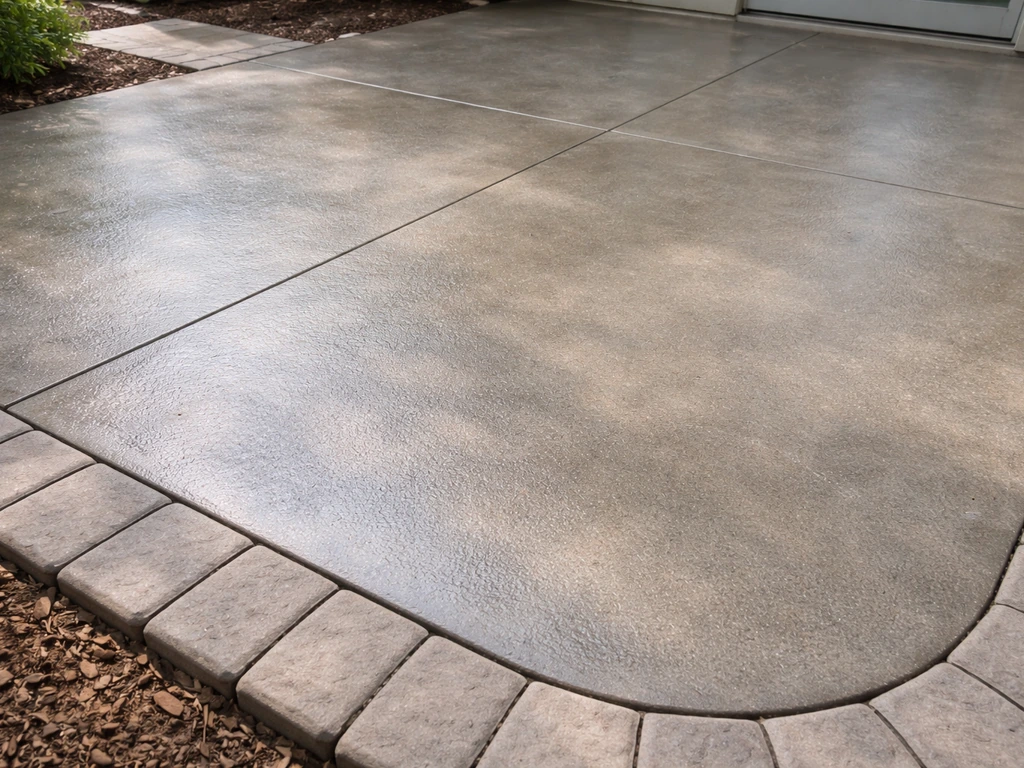 Clean freshly coated concrete patio surface with a subtle sheen showing even coverage.