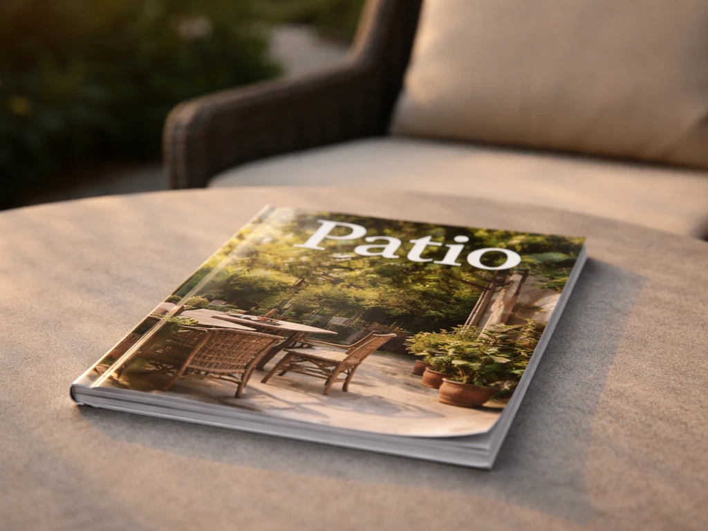 A real magazine on a table with the cover clearly showing the word “Patio”.